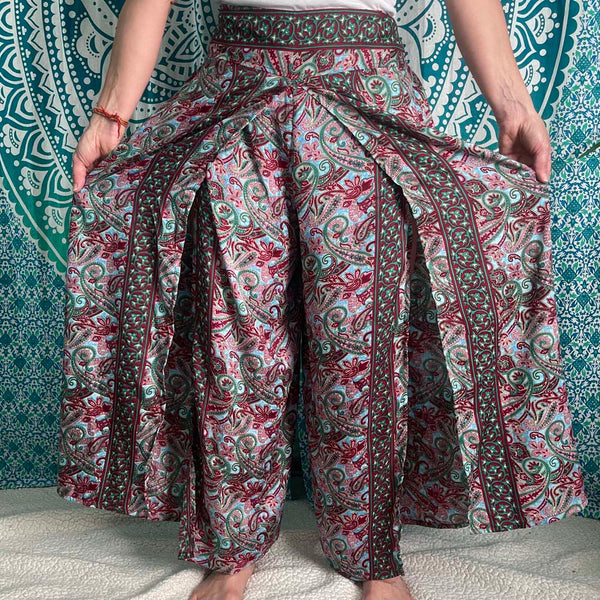 Slit Wide Leg Boho Style Palazzo Silk Pant