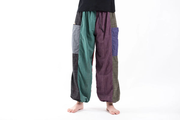 Patchwork Pinstripes Cotton Pants