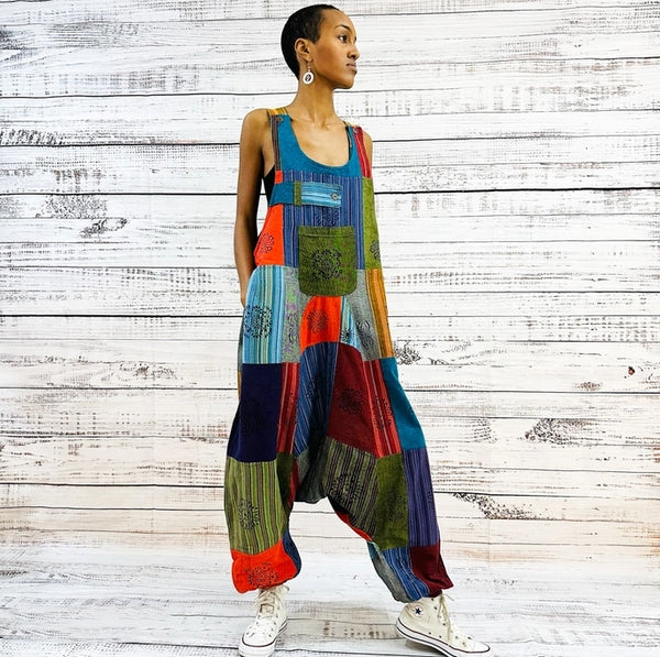 Boho Cotton Patchwork Overalls