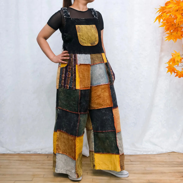 Patchwork Corduroy Wide Leg Jumpsuit