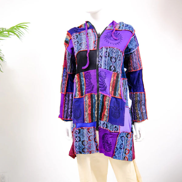 Bohemian Patchwork Hooded Long Jacket