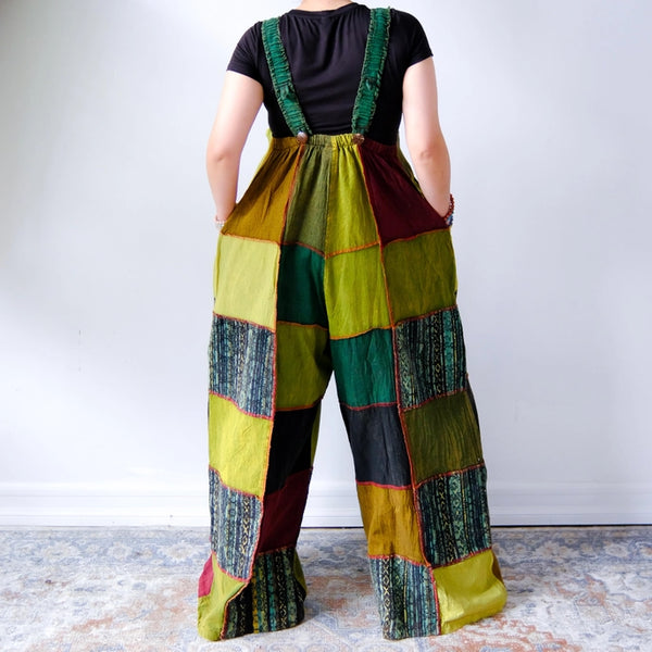 Solid Patchwork Cotton Wide Leg Jumpsuit