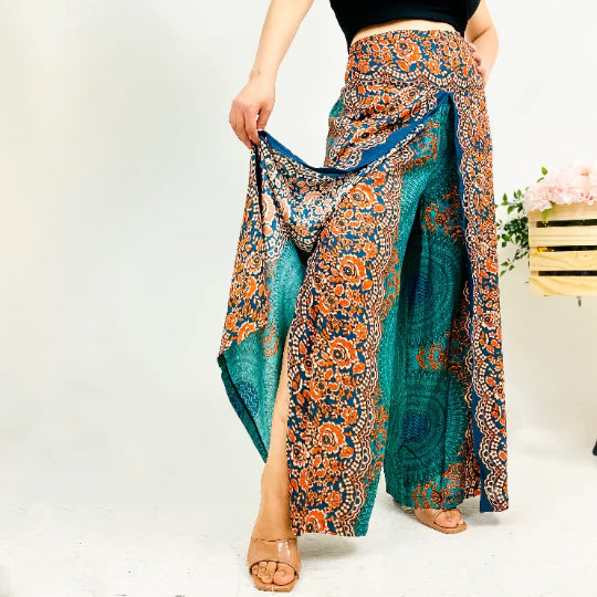 Slit Wide Leg Boho Style Palazzo Pant Plus Size