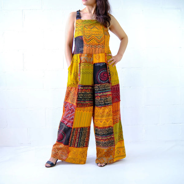 Patchwork Multicolor Bohemian Wide Leg Jumpsuit