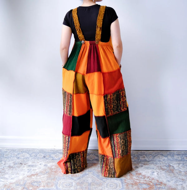 Solid Patchwork Cotton Wide Leg Jumpsuit