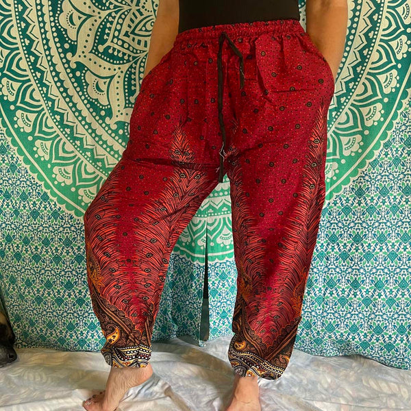 Drawstring Peacock Harem Pants with pockets