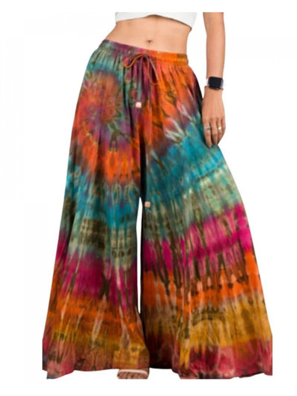 Tie Dye Drawstring Long Palazzo Pants with pocket