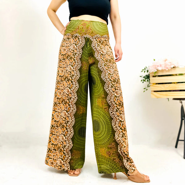 Slit Wide Leg Boho Style Palazzo Pant Plus Size