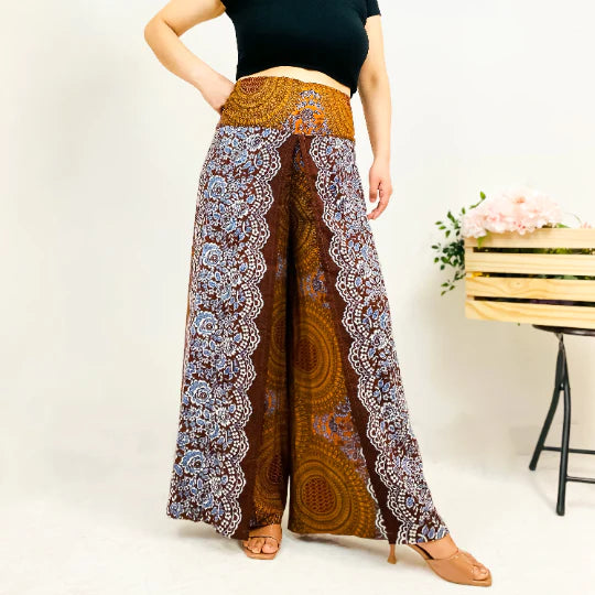 Slit Wide Leg Boho Style Palazzo Pant Plus Size