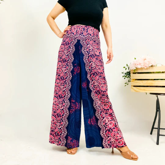 Slit Wide Leg Boho Style Palazzo Pant Plus Size