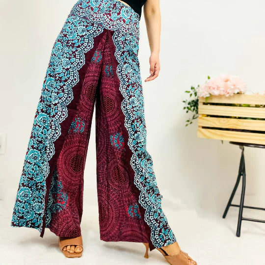 Slit Wide Leg Boho Style Palazzo Pant Plus Size