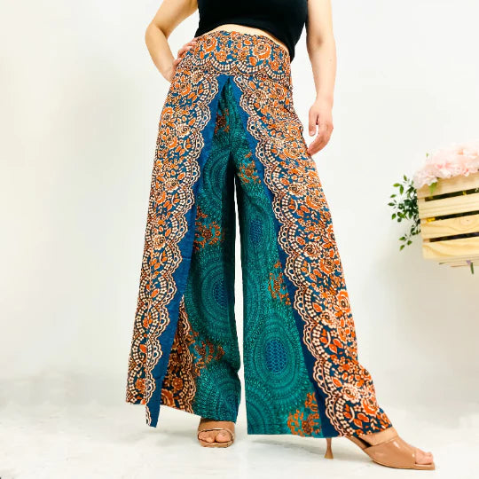 Slit Wide Leg Boho Style Palazzo Pant Plus Size