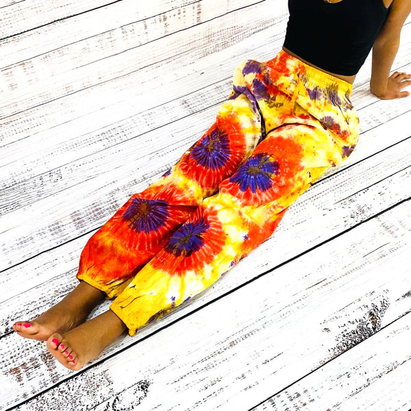 Tie Dye Cotton Festival Pants With Pockets