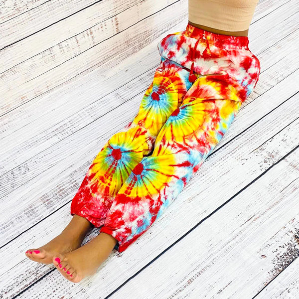 Tie Dye Cotton Festival Pants With Pockets