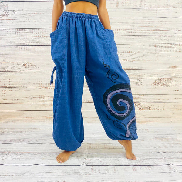 Unisex Cotton Pant with Hand Painted Spiral Print