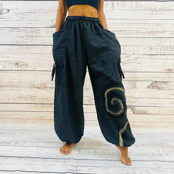 Unisex Cotton Pant with Hand Painted Spiral Print