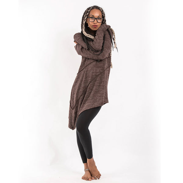 Light Hooded Diagonal Cut Sweater Brown