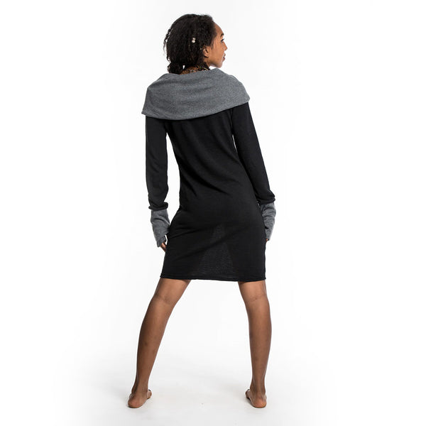 Pullover Hoodie Dress in Black Gray