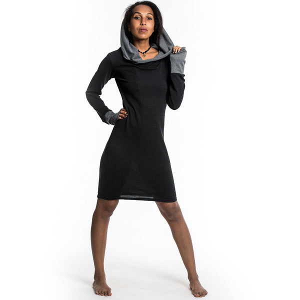 Pullover Hoodie Dress in Black Gray